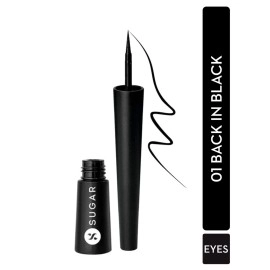 SUGAR Cosmetics Gloss Boss 24Hr Glossy Eyeliner Gel With Brush | Smudeproof & Waterproof - 01 Back In Black (Black Eyeliner) | 3Ml