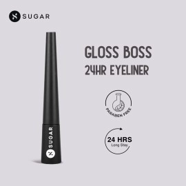 SUGAR Cosmetics Gloss Boss 24Hr Glossy Eyeliner Gel With Brush | Smudeproof & Waterproof - 01 Back In Black (Black Eyeliner) | 3Ml