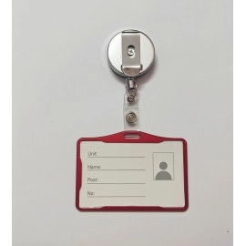 Kidultz Aluminium Premium ID Card Vertical Holder with Rope & Retractable Metal YoYo - Assorted Colour (1 Set - 1 ID Holder, 1 Rope, 1 Hook & 1 YoYo) (Red Horizontal)