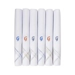 Caruso Italy Men\'s Initial Monogram G Embroidery 100% Pure Cotton Handkerchief White Base With Colored Border - Pack Of 6