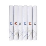 Caruso Italy Men\'s Initial Monogram K Embroidery 100% Pure Cotton Handkerchief White Base With Colored Border - Pack Of 6