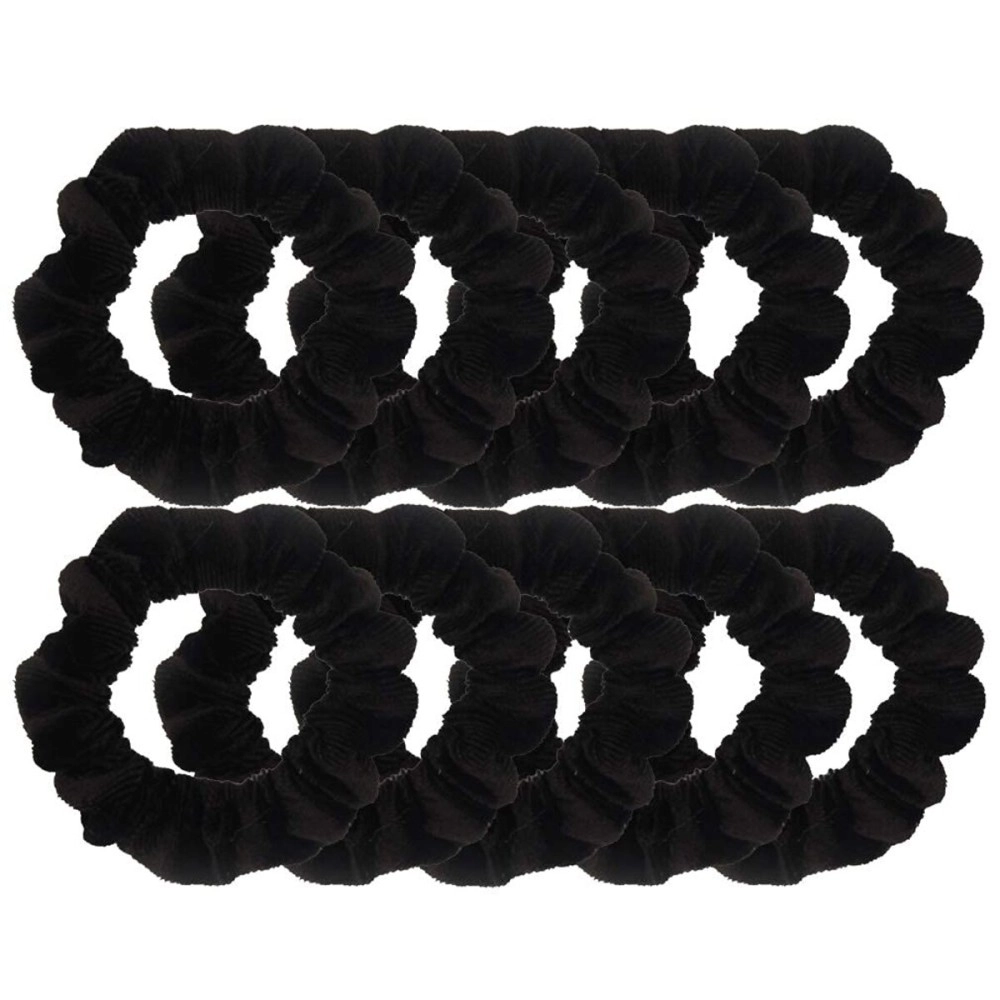 Belicia Pack of 10 Small Velvet Scrunchies for Women Hair Accessories, Mini Thin Elastic Hair Ties (Black)