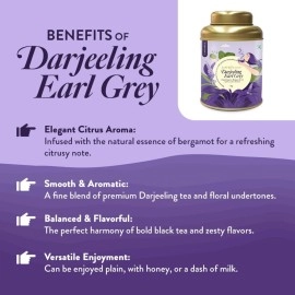 Saffron Cup Darjeeling Earl Grey Black Tea - Loose Leaf | Premium Blend with Bergamot Oil & Lavender | Naturally Uplifting & Refreshing (Airtight Double-Lid Tin)