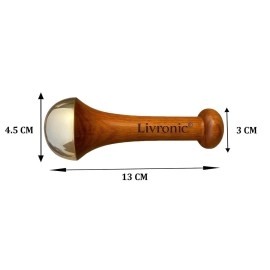 Livronic Kansa Wand for Face,Body & Foot Massager with Teak Wooden Handle Small Bronze Capped Small Kansa Wand for Deep Relaxation 4.5 Cm Natural Brown