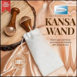 Livronic Kansa Wand for Face,Body & Foot Massager with Teak Wooden Handle Small Bronze Capped Small Kansa Wand for Deep Relaxation 4.5 Cm Natural Brown