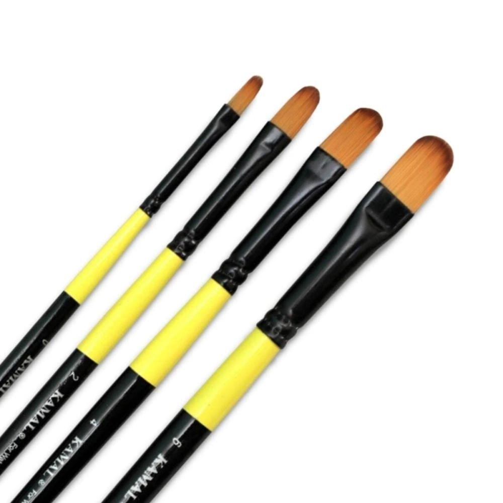 KAMAL Neon Series Set of 4 Filbert Brushes in Synthetic Bristle for Water , Poster Colour, Acrylic and Oil Painting for Professionals. Available with Free Utility Pouch