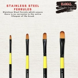 KAMAL Neon Series Set of 4 Filbert Brushes in Synthetic Bristle for Water , Poster Colour, Acrylic and Oil Painting for Professionals. Available with Free Utility Pouch