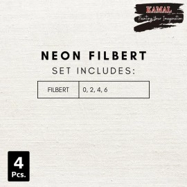KAMAL Neon Series Set of 4 Filbert Brushes in Synthetic Bristle for Water , Poster Colour, Acrylic and Oil Painting for Professionals. Available with Free Utility Pouch
