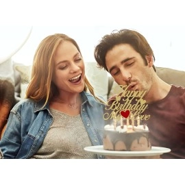 Festiko Happy Birthday My Love Cake Topper - Gold Glitter My Love Birthday Party Cake Decoration Supply - Lover Birthday Cake Topper with Heart for Wife, Husband, Children or Parent