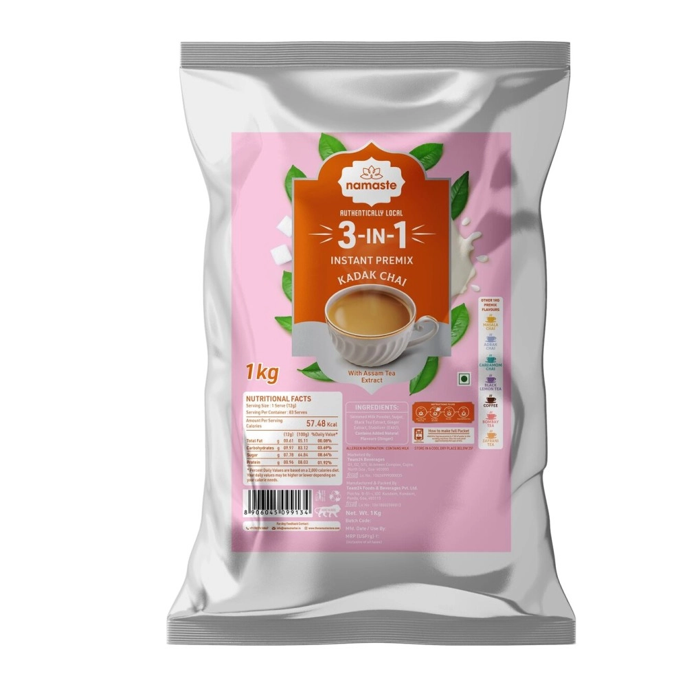 Namaste Chai Instant Tea Premix, Kadak Chai | Value Pack | Assam Tea | Vending Machine | Ready Mix (1Kg, Powder) - Assam