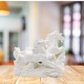 TREEMAISON Vastu White Horse Statue | Two Running Horses for Success & Good Luck | Feng Shui Positive Energy Decor | Perfect for Business Growth | Decorative Sculpture for Home & Office