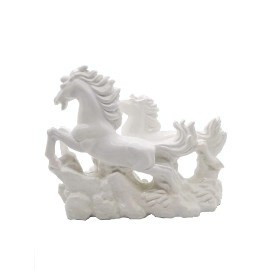TREEMAISON Vastu White Horse Statue | Two Running Horses for Success & Good Luck | Feng Shui Positive Energy Decor | Perfect for Business Growth | Decorative Sculpture for Home & Office