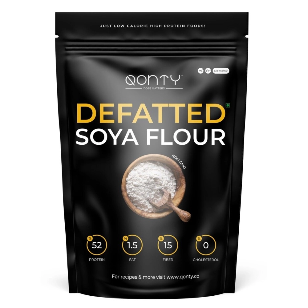 Qonty Defatted Soya Flour | 52% Protein, 1.5% Fat | Lab Tested | 8 gm Protein Per Roti | No Preservatives | Gluten Free | Rich in Micro Nutrients (750 g)