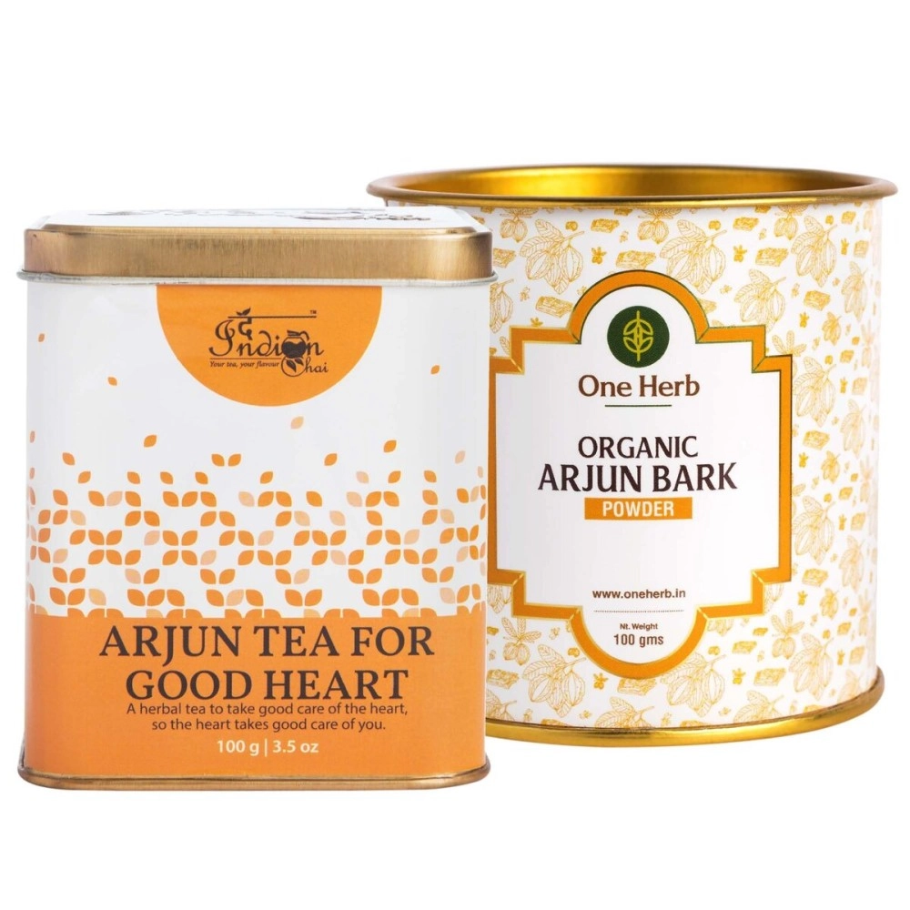 The Indian Chai - Healthy Heart Combo with Arjun Tea 100g and Organic Arjun Bark Powder 100g for Good Heart, Strengthens Heart Muscles, Controls Chest Congestions