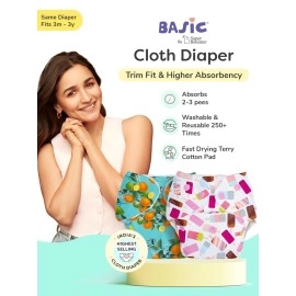 SuperBottoms BASIC EASY - Pack of 2 | 2 Cloth diaper+2 inserts- Freesize Adjustable, Washable and Reusable Cloth Diaper for babies 0-3 Years | - Assorted 2