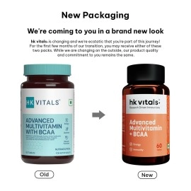 hk vitals Advanced Multivitamin with BCAA - Minerals, Amino Acids, Hyaluronic Acid, and Antioxidants - 60 Multivitamin Tablets - Immunity & Energy