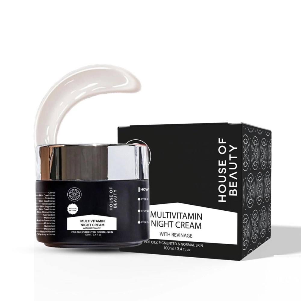 HOUSE OF BEAUTY Multivitamin Nourish Night Face Cream with Revinage For Skin Glow, Winkles & Fine Lines, Suitable For Dry, Normal & Sensitive Skin Types |Natural retinol (100 ml) Pack of 1