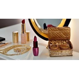 SECURE BASKET Jewellery Organisers Storage Box Necklace Bangle Jewelry Locker Organizer Satin, Laminated | Gold