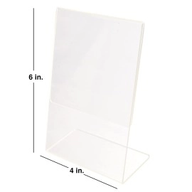 BUZZ COOL Acrylic Display stand | Clear Acrylic L-Shape Table Display | Label Price Tag Name Card QR Code Menu Card Holder | For School Office Counter Restaurant Supermarket (6 x 4 inch inch, 2 Pcs)