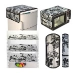 Factcore Kitchen Combo Fridge Top Cover, Oven Cover 1 Piece,2 Piece Fridge Handle Cover, 3 Pcs Fridge Mats (Black Classic), (Set of 7 Piece) (Black Branch Oven Combo)