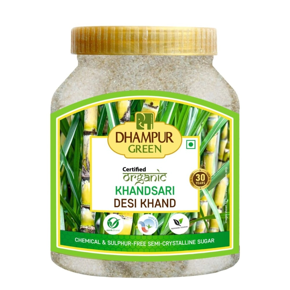 DHAMPURGREEN Speciality Organic Desi Khand Khandsari Sugar, 800g | Organic Unrefined Raw Cane Sugar | No Chemicals Preservatives | Sulphurless