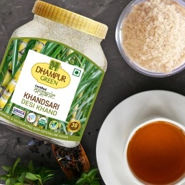 DHAMPURGREEN Speciality Organic Desi Khand Khandsari Sugar, 800g | Organic Unrefined Raw Cane Sugar | No Chemicals Preservatives | Sulphurless
