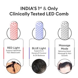 PROTOUCH LED Hair Therapy Comb with Red & Blue LED light scalp treatment & vibration massage | Hair Fall control | Scalp Massage | Portable & Detangling | For Men & Women (unisex) | For All Hair Type