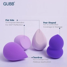 GUBB Beauty Blender For Face Makeup | Foundation Blending Beauty Sponge, Flawless for Liquid, Cream, Foundation & Powder | Makeup Sponge (Purple) - Set of 4