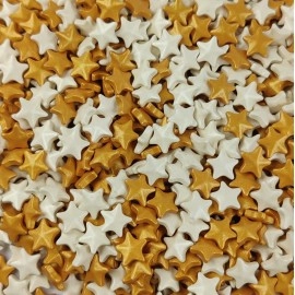 Tastycrafts Edible Star Shaped Sugar Sprinkles for Cake Decoration | Star Candy for Cake Decor | Sprinkles for Cake Decorations & Toppings | Cakes, Cupcakes, Waffles, Cookies - Gold, White Mix