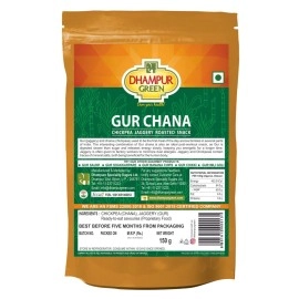DHAMPURGREEN Gur Chana Roasted Chickpeas Snacks with Gur, Sugar Free Superfood Snack with Jaggery and Chana, 450G (3X150G)