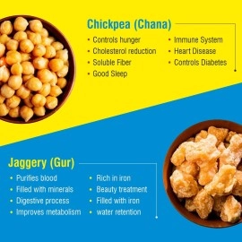 DHAMPURGREEN Gur Chana Roasted Chickpeas Snacks with Gur, Sugar Free Superfood Snack with Jaggery and Chana, 450G (3X150G)