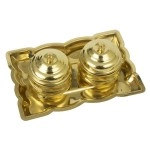 Spillbox Traditional Handcrafted Brass Thali Haldi kumkum Chandhan Holder Stand Plate with Lid for Pooja|Puja Rectangle Thali with Bowl|Brass Pooja Thali| Worship-Rectangle Leaf-2 Bowl