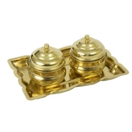 Spillbox Traditional Handcrafted Brass Thali Haldi kumkum Chandhan Holder Stand Plate with Lid for Pooja|Puja Rectangle Thali with Bowl|Brass Pooja Thali| Worship-Rectangle Leaf-2 Bowl
