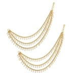 MEENAZ Brass copper Gold kanchain 3 layer long bridal wedding ear kan chain Champaswaralu earchains Ear Chains for Hair Jhumka Jhumki kanoti moti pearl Traditional Earrings for women girls Golden-M020