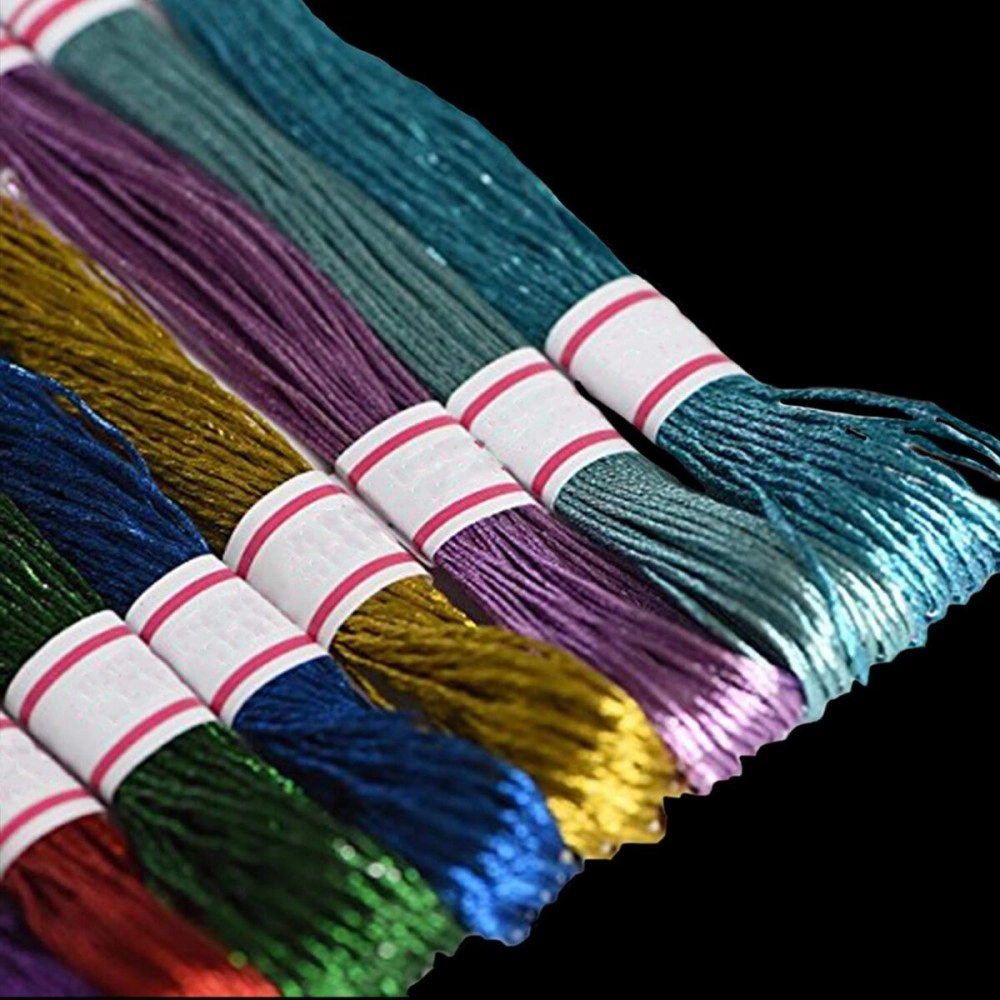RSP Quality bit Mettalic Hand Embroidered Cotton Thread Skeins Set For Craft & Projects (Multicolor, Pack Of 25), 100 Gram