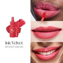 Peripera Ink the Velvet Lip Tint | High Pigment Color, Longwear, Weightless, Not Animal Tested, Gluten-Free, Paraben-Free | 021 VITALITY CORAL RED, 0.14 fl oz
