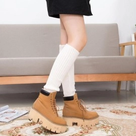 HEAVY DRIVER Leg Warmers for Women Girls Knitted Leg Warmer Calf Length Stocking Boot Socks Crochet Leggings Winter Sports Socks Retro Ribbed Leg Warmers for Women, White, One size