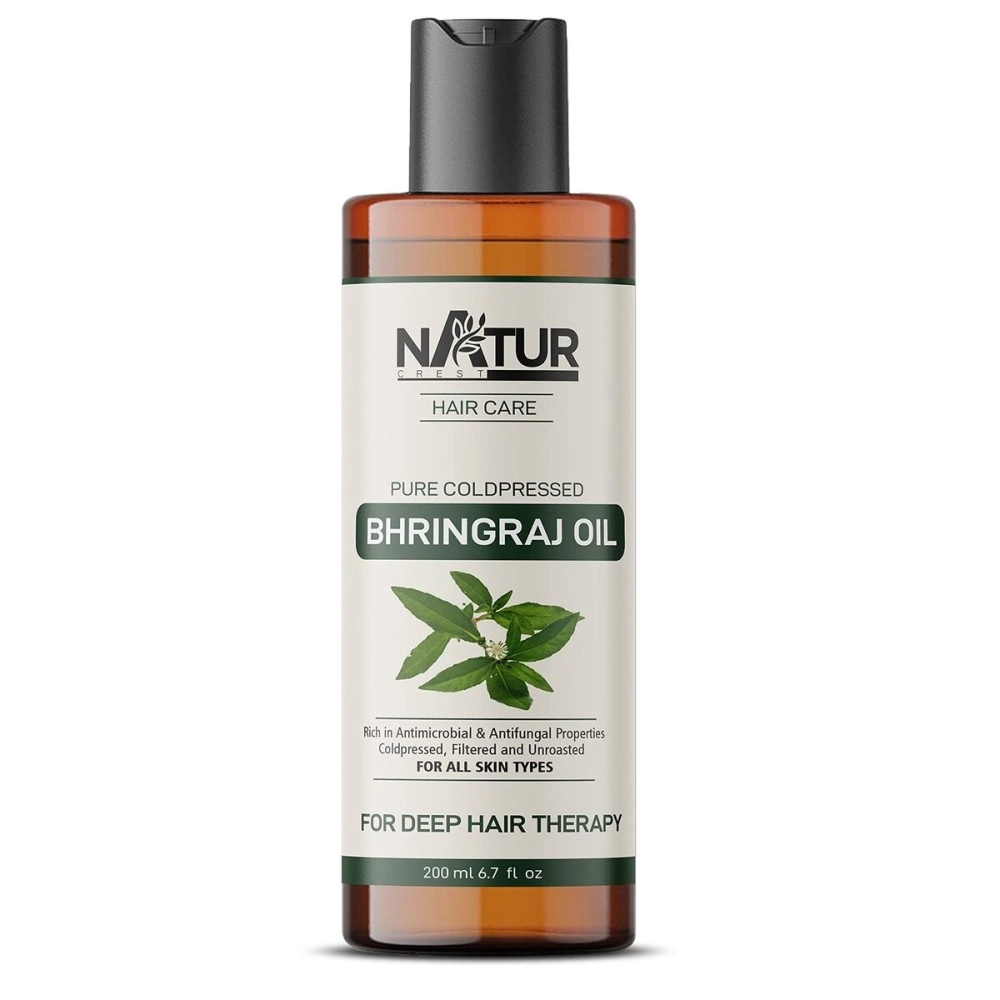 NaturCrest 100% Pure Coldpressed Bhringraj Oil For Hair Growth 200 ml | Control Hair Fall, Split Ends | Therapeutic Grade For Skin & Hair | No Mineral Oil, Silicones and Synthetic Fragrance.