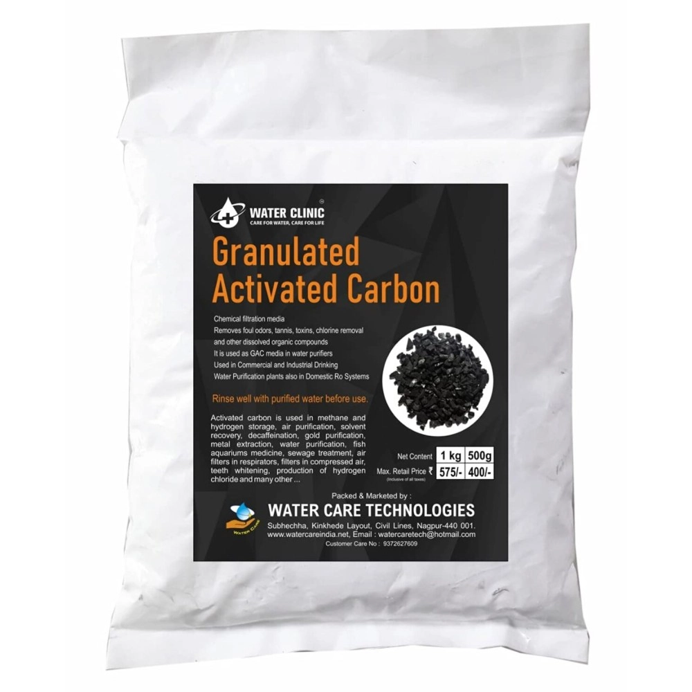 WATER CLINIC: CARE FOR WATER CARE FOR LIFE Granulated Activated Carbon/for Water Purification and Air Purification/Aquarium/Fish Tanks/Pure Activated Charcoal Rocks (500g)