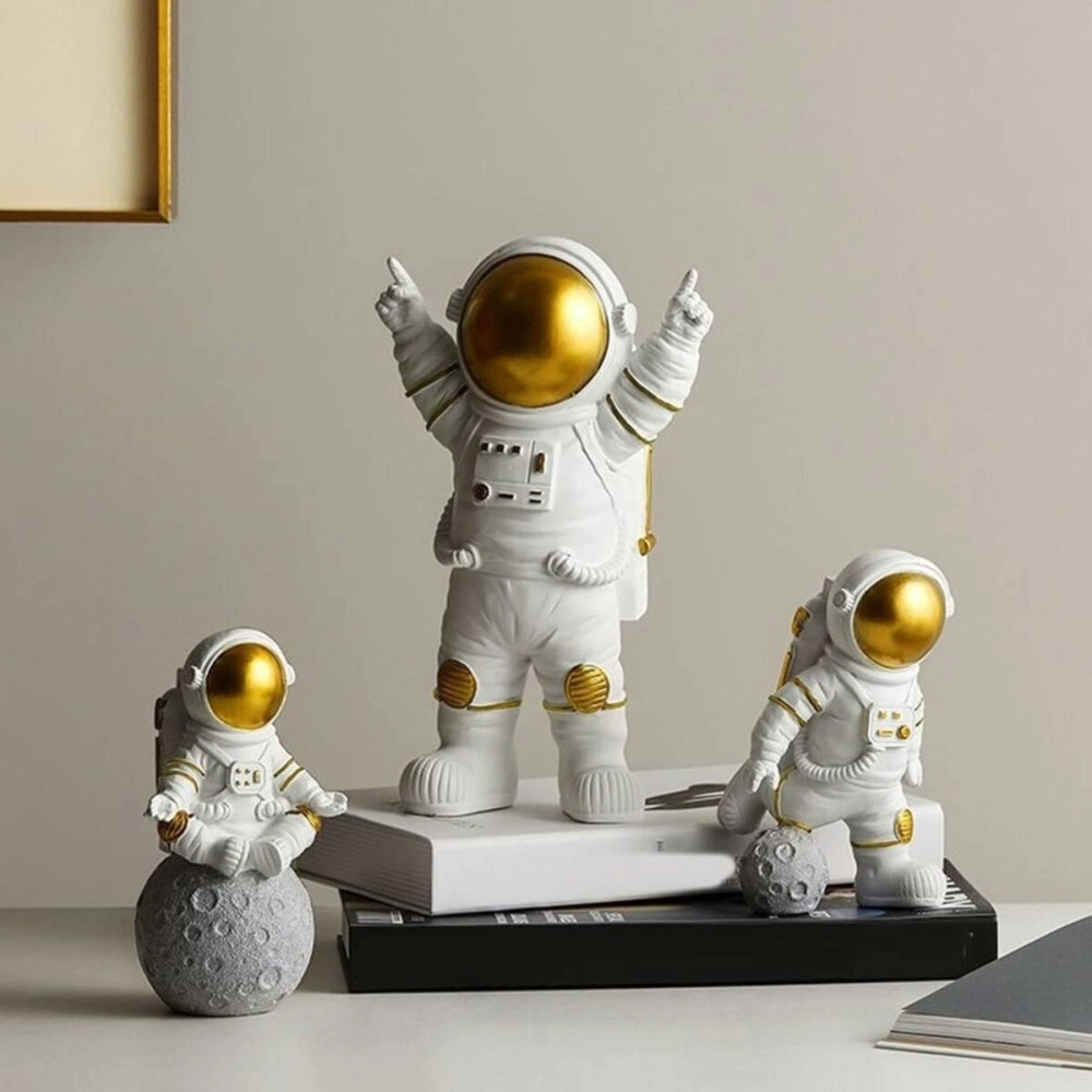 Street27 Resin Astronaut Spaceman Fantasy Statue Ornament Home Office Desktop Figurine Decors Set Of 3-Golden