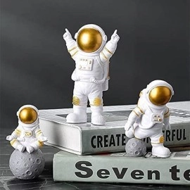 Street27 Resin Astronaut Spaceman Fantasy Statue Ornament Home Office Desktop Figurine Decors Set Of 3-Golden
