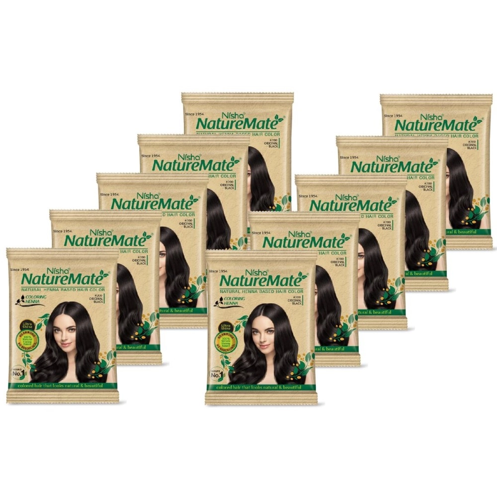Nisha Nature Mate Henna Based Hair Color Powder Without Ammonia Natural Black 10Gm Sachet Pack of 10 (Natural Black, 10gm Pack of 10)