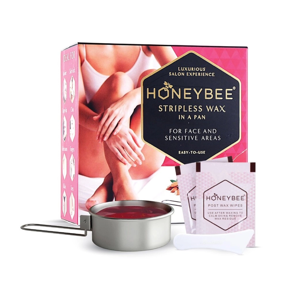 HoneyBee Stripless Wax | Pan With Handle | Spatula | Post Wax Wipes | Katori Wax | For Upper Lip, Chin, Jaw, Underarms And Brazilian | For Face And Sensitive Areas | 120 Gm, Women