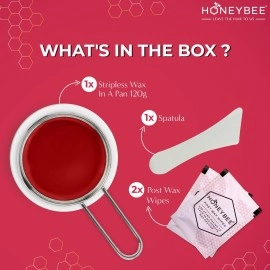 HoneyBee Stripless Wax | Pan With Handle | Spatula | Post Wax Wipes | Katori Wax | For Upper Lip, Chin, Jaw, Underarms And Brazilian | For Face And Sensitive Areas | 120 Gm, Women