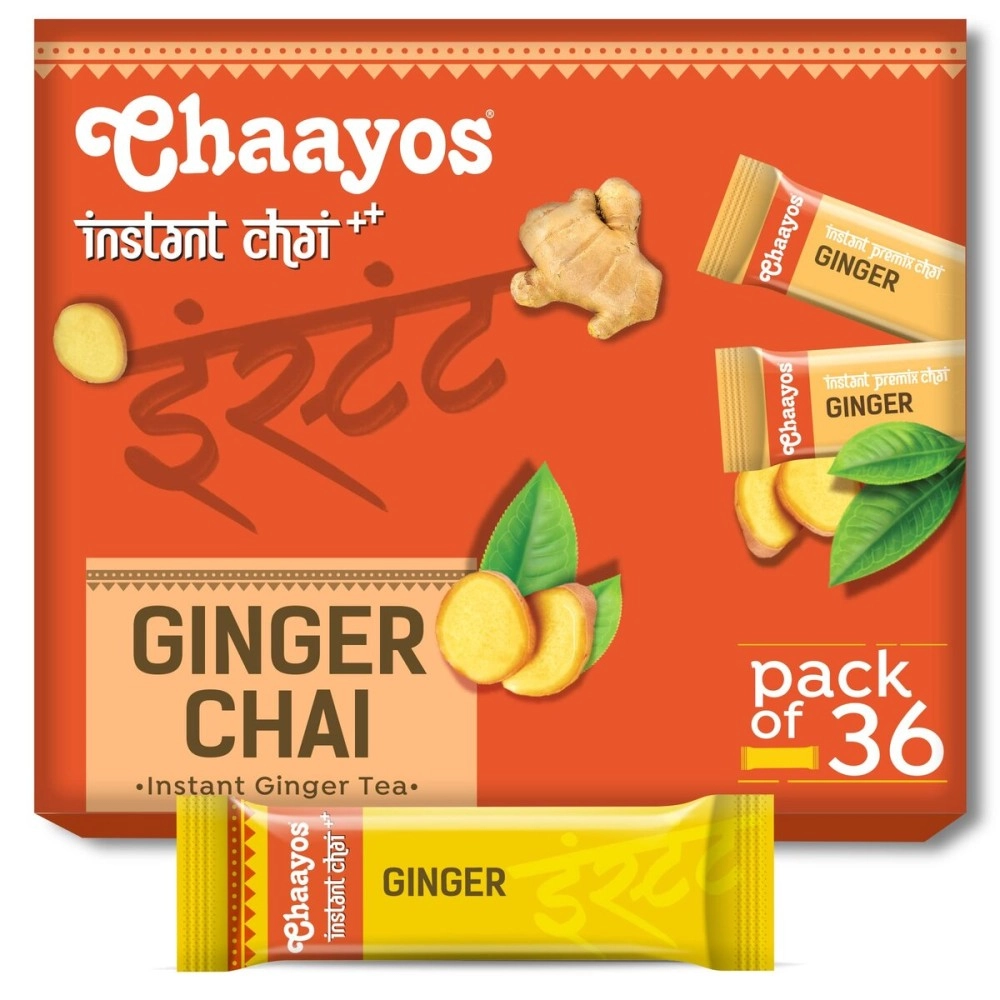 Chaayos Instant Regular Sugar Ginger Premix Tea 36 Sachet, Black