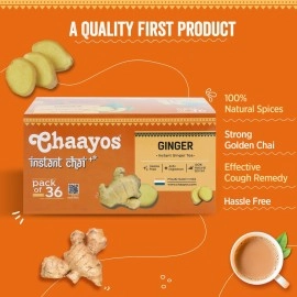 Chaayos Instant Regular Sugar Ginger Premix Tea 36 Sachet, Black