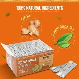 Chaayos Instant Regular Sugar Ginger Premix Tea 36 Sachet, Black