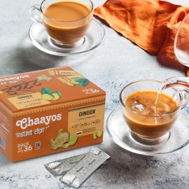 Chaayos Instant Regular Sugar Ginger Premix Tea 36 Sachet, Black
