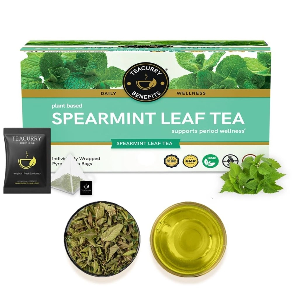TEACURRY Spearmint Tea Bag - Helps With Hormonal Imbalance, Facial Hair, And Pcos | Spearmint Leaves (30 Tea Bags - 1 Month Pack), 60 Grams