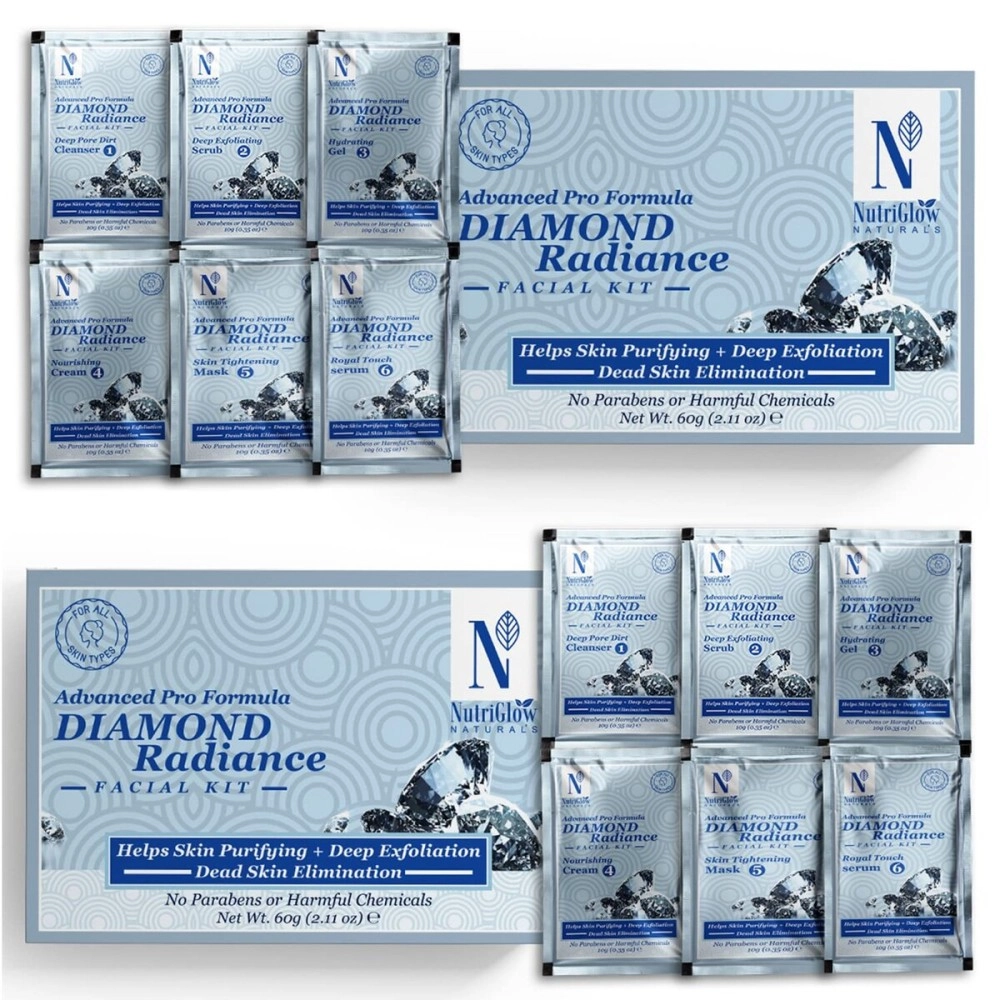 NUTRIGLOW Natural\'s Advanced Pro Formula Diamond Radiance Facial Kit for Advanced Cellular Age Balance & Skin Cell Repair, 10 gm x 6 Each, Pack of 2